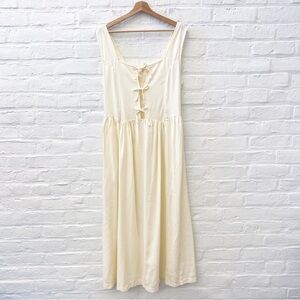 Tach Clothing || Georgette Linen Dress Bow Tie Front Ivory Large